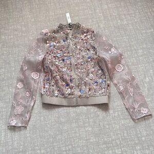 Elie Tahari Floral Embellished Sheer Bomber Jacket in Size XS